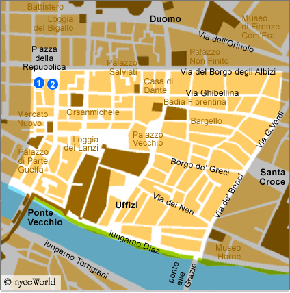 Map of Galleria degli Uffizi area, Florence